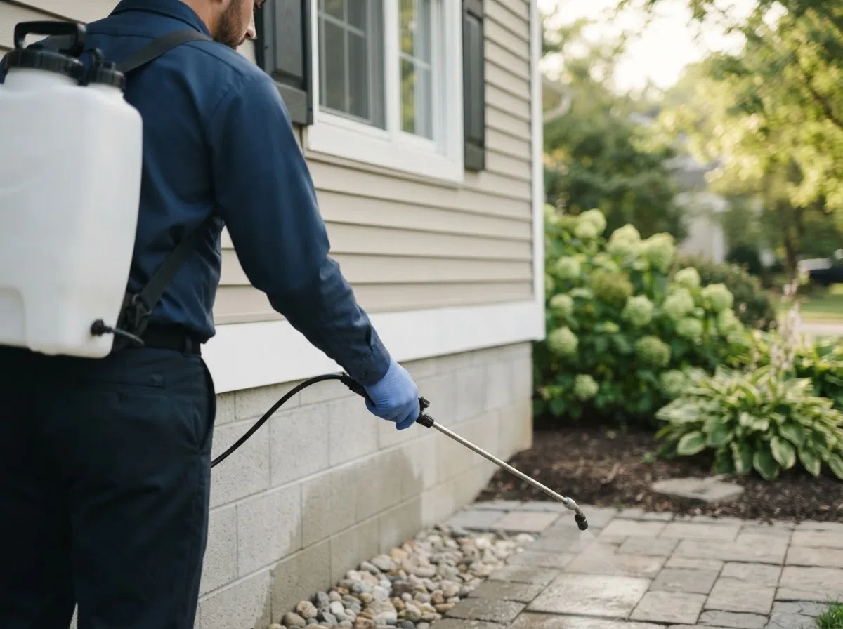 Pest control technician inspecting a home in Anoka, MN